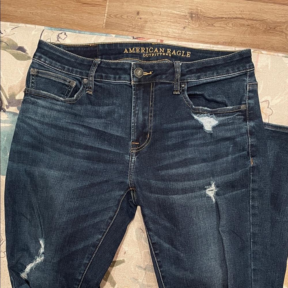 American Eagle Outfitters Men’s Distressed Dark Blue Skinny Jeans